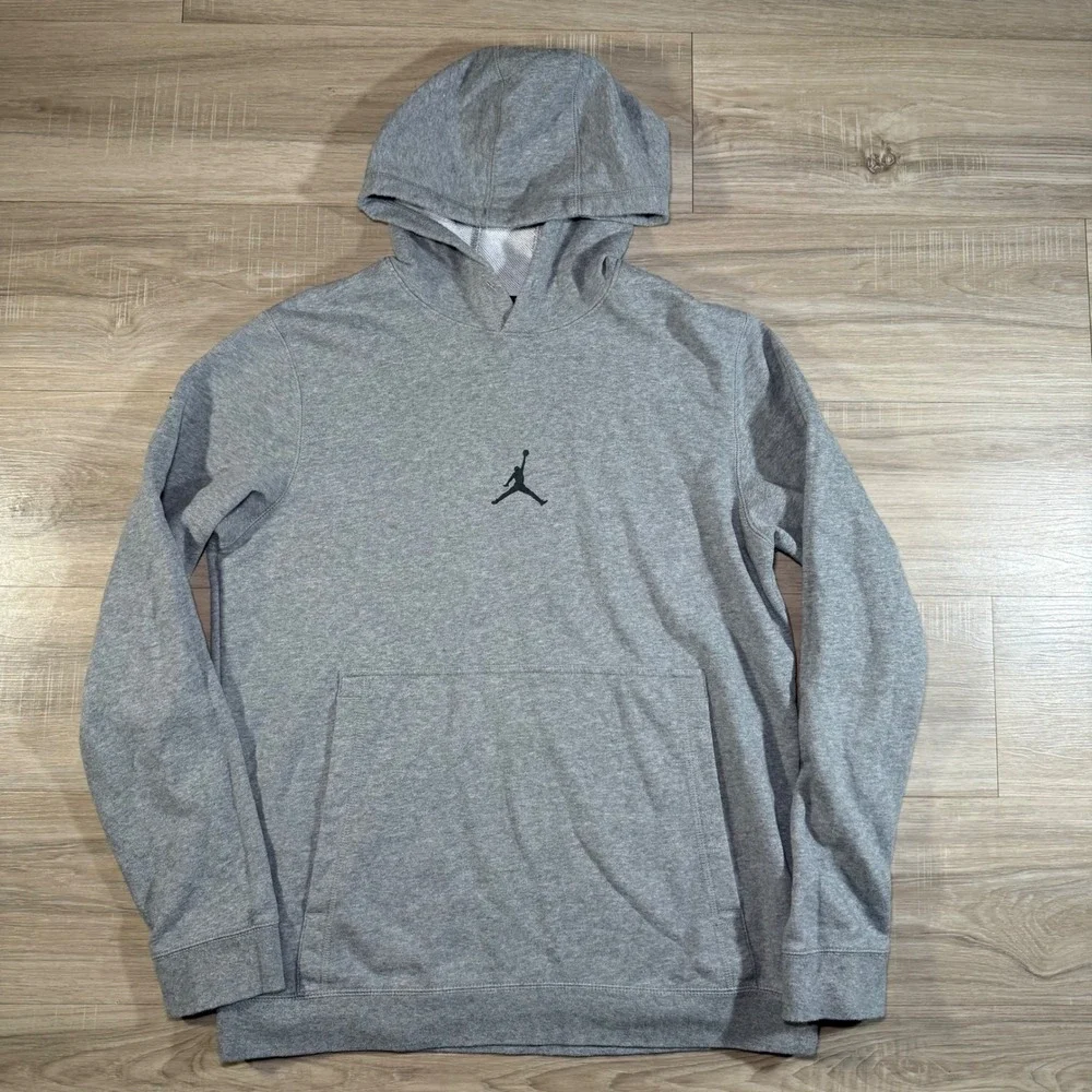 Jordan Pullover Center Logo Hoodie Mens Gray‎ Dri-Fit Sweatshirt Pockets  Small